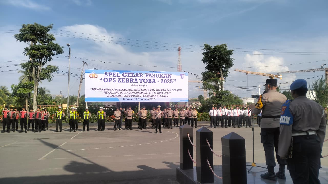 Satpol PP menghadiri Apel Gelar Pasukan Ops Zebra Toba 2025 Di Polres Pelabuhan Belawan